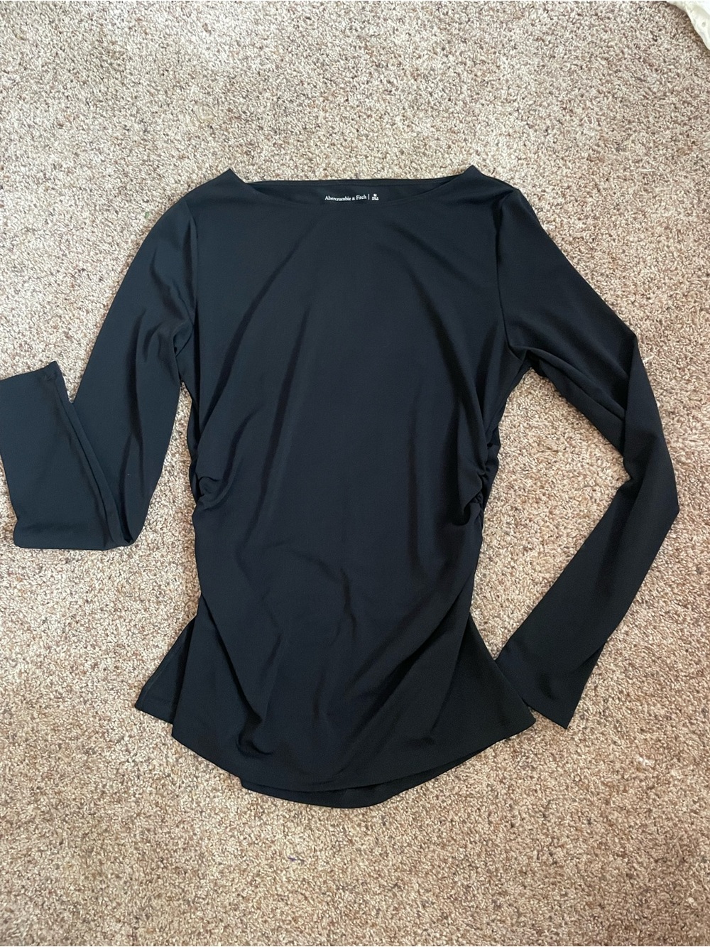 Abercrombie & Fitch Black Long-Sleeve Boat Neck Top